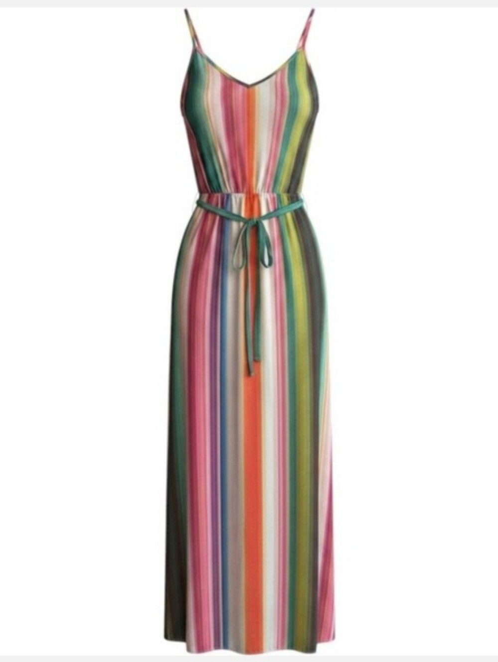 Multicolor Stripe Maxi Dress Women's Medium Design Lab Rainbow Boho Fairy NWT